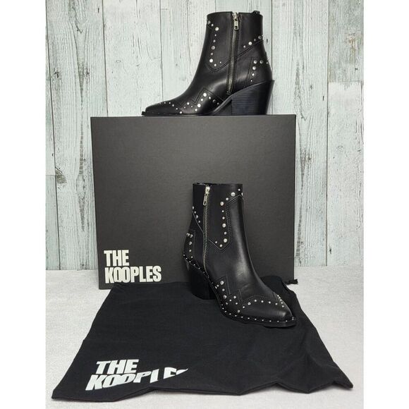 The Kooples Santiag Studded Baddie Vamp Leather Boots Booties Size EU 37 / US 7 - Picture 1 of 4